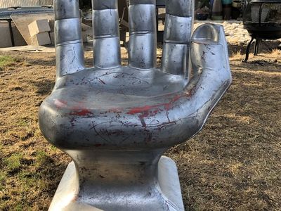 Vintage Hand Shaped Chair - Metallic Silver & Red Accent Accent Chair