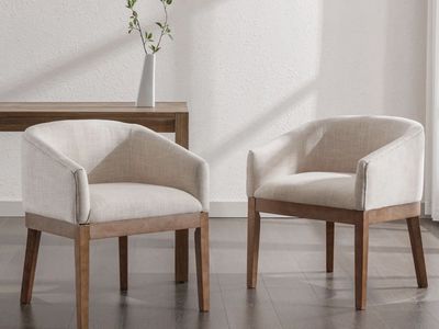 Upholstered Oak Armchairs