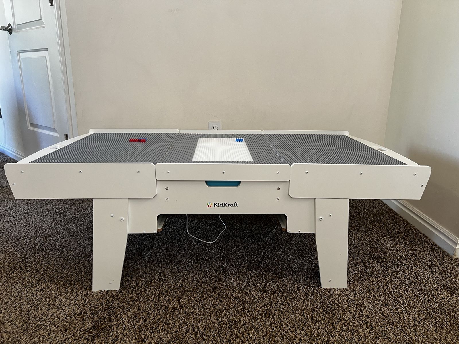 KidKraft White Building Block Activity Table with Light-Up Center Panel