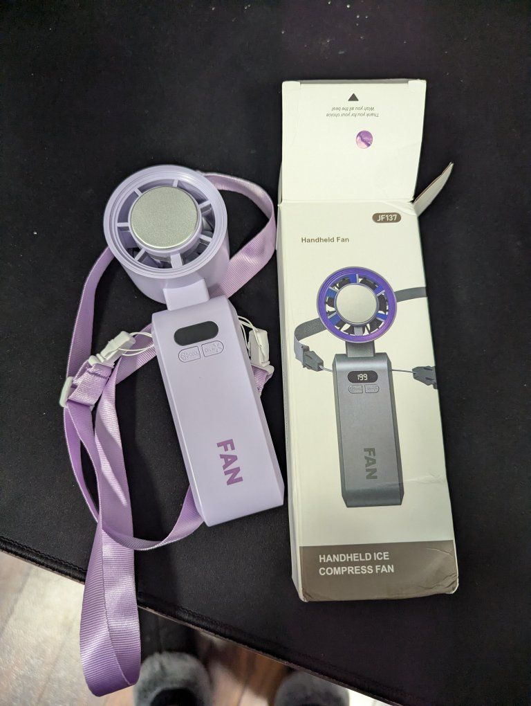 Handheld Ice Compress Portable Fan - Purple JF137 with Lanyard and Box
