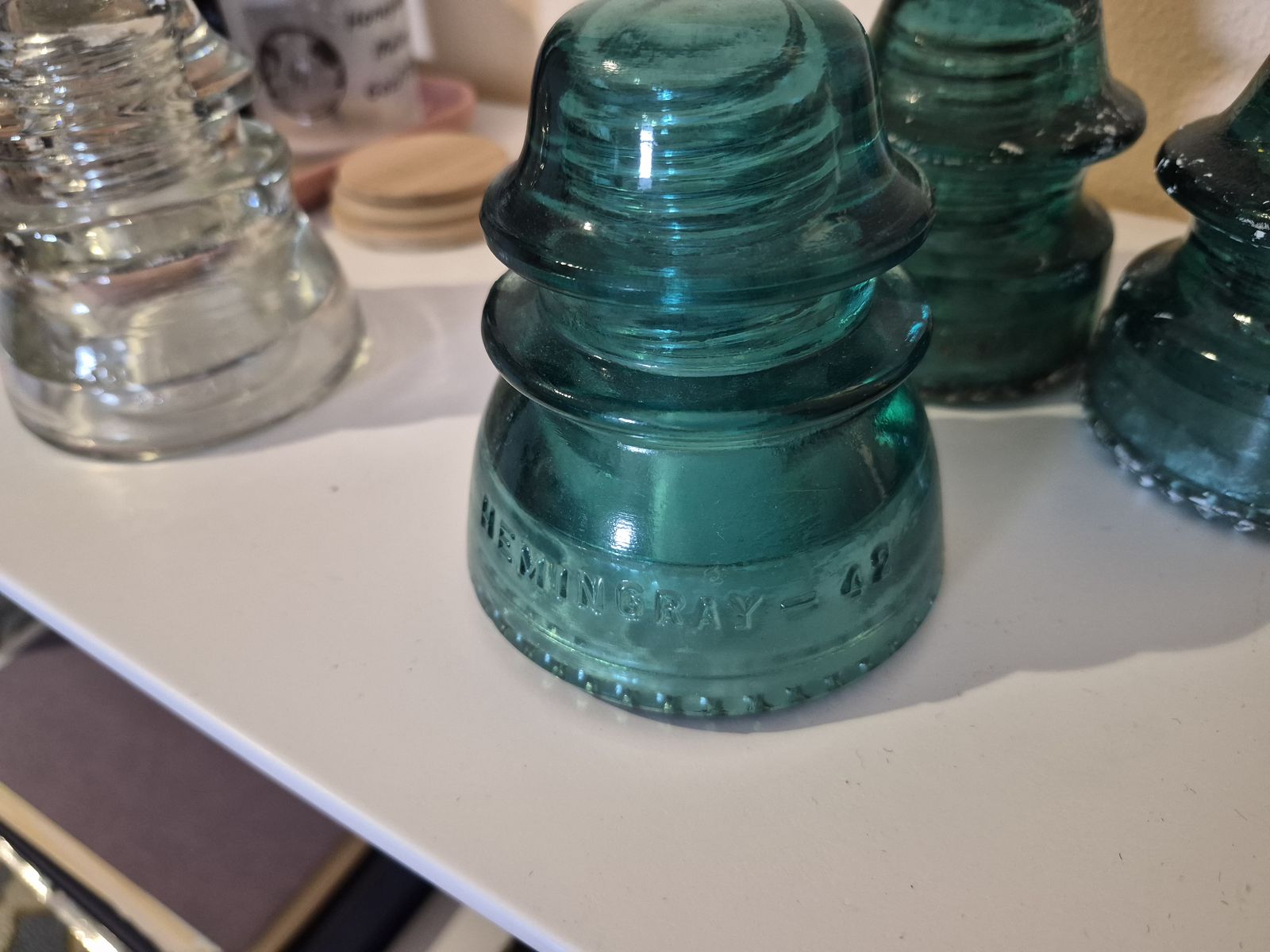Vintage Hemingray & Petticoat Glass Insulators - Mixed Set of 6 - Clear & Teal Blue