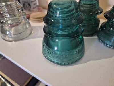 Vintage Hemingray & Petticoat Glass Insulators - Mixed Set of 6 - Clear & Teal Blue