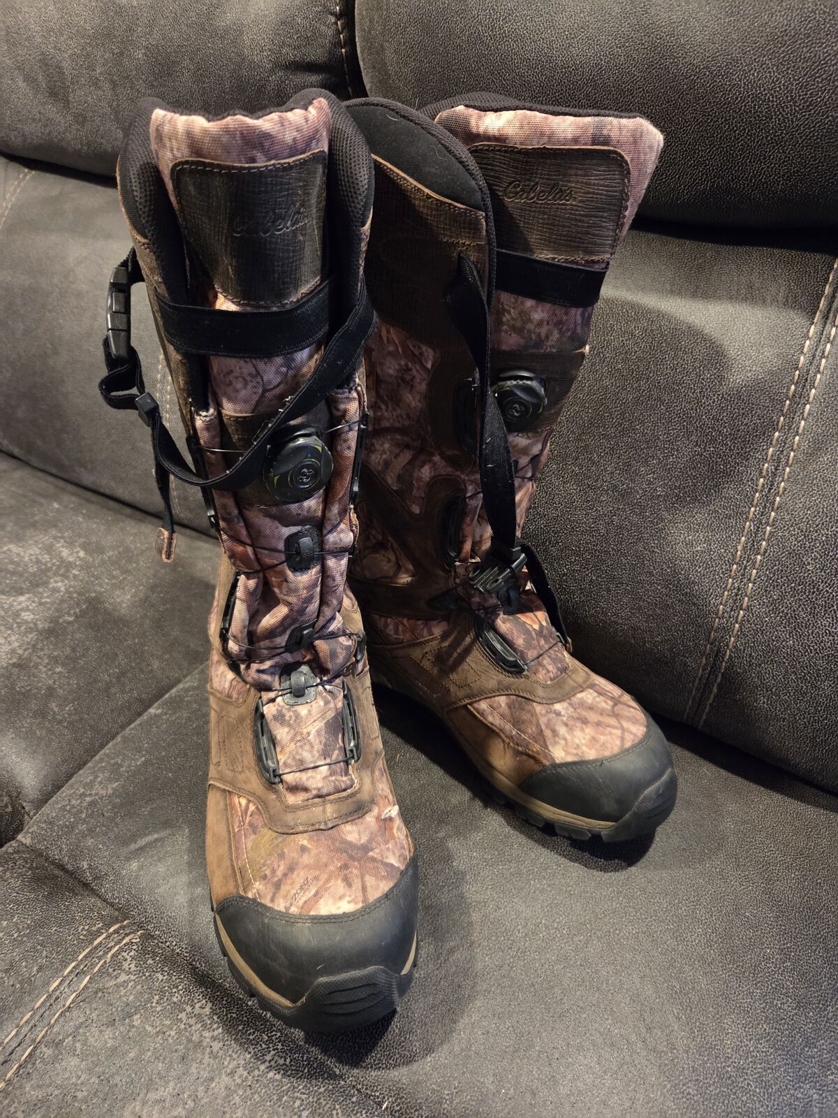 Cabela's Speedhunter Gore-Tex hunting boots with a BOA Fit System in a Realtree camo pattern.