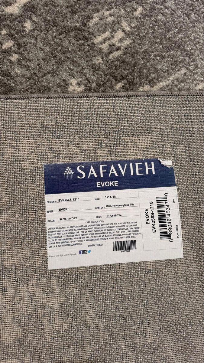 Safavieh Evoke Collection Silver Ivory Area Rug - 12' x 15' - 100% Polypropylene Pile