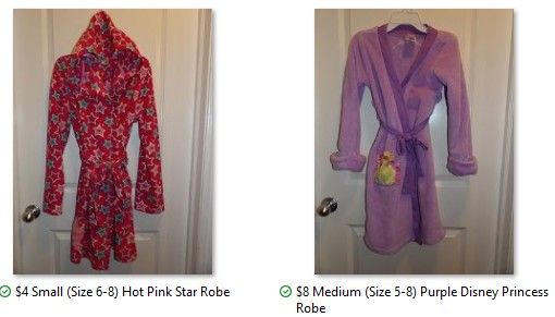 Girl's Bath Robes ~ $4 Hot Pink Star Size 5-8 & $8 Disney Princess Belle Ariel Aurora