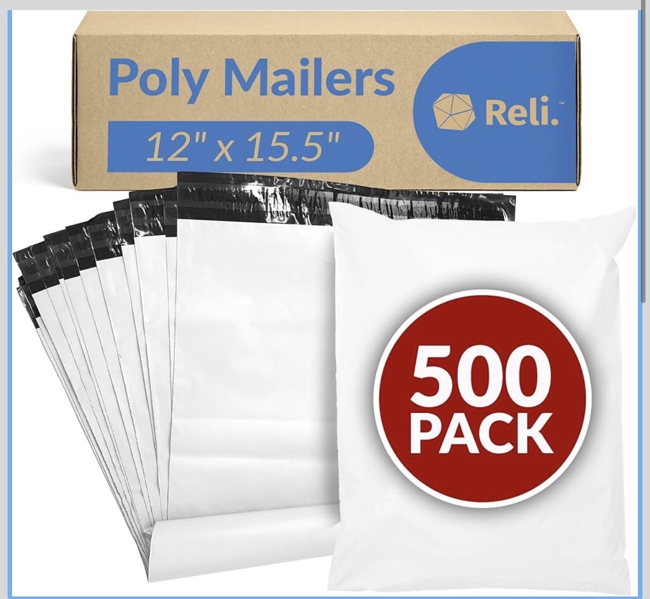 Poly Mailers 12" x 15.5" White Shipping Bags 500 Pack