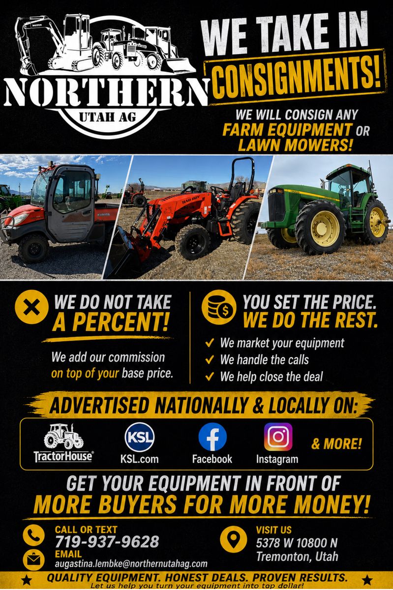 Northern Utah AG Farm Equipment & Lawn Mower Consignment - Sell your Tractor, Mower, Rake, Ripper, Disc, ect.