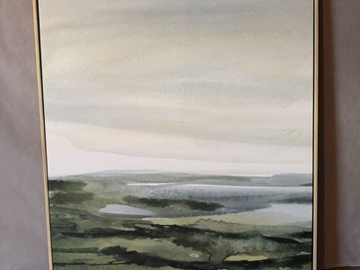 Abstract Framed Canvas Wall Art - Modern Landscape in Greens & Grays, Wooden Frame, 30x40"