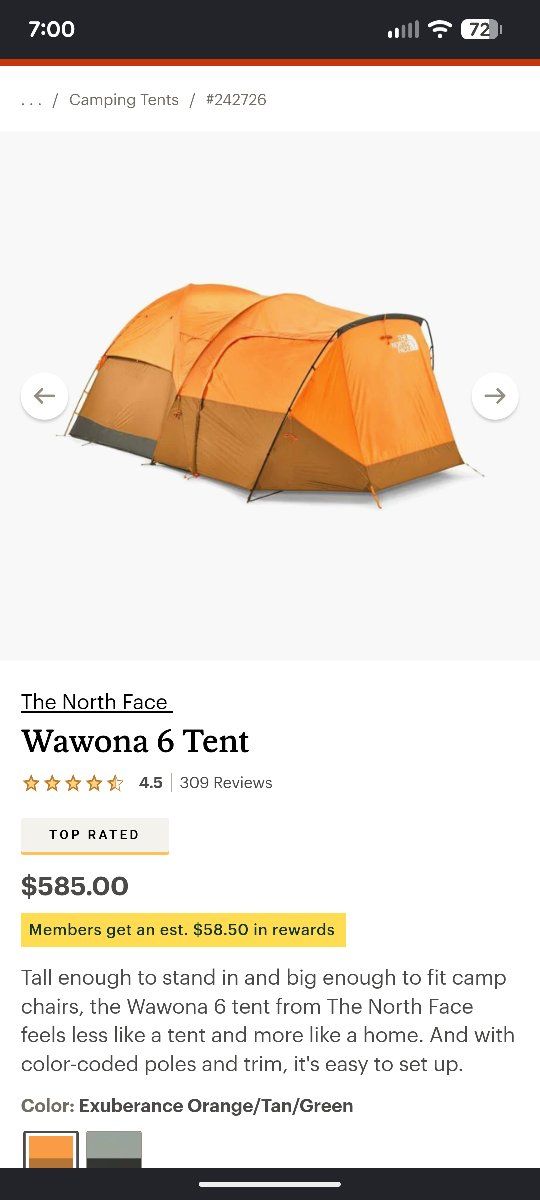 The North Face Wawona 6 Tent - 6-Person Camping Tent, Exuberance Orange/Tan/Green