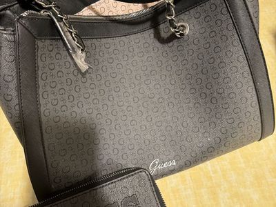 Guess Black Monogram Tote Bag with Matching Zip Wallet
