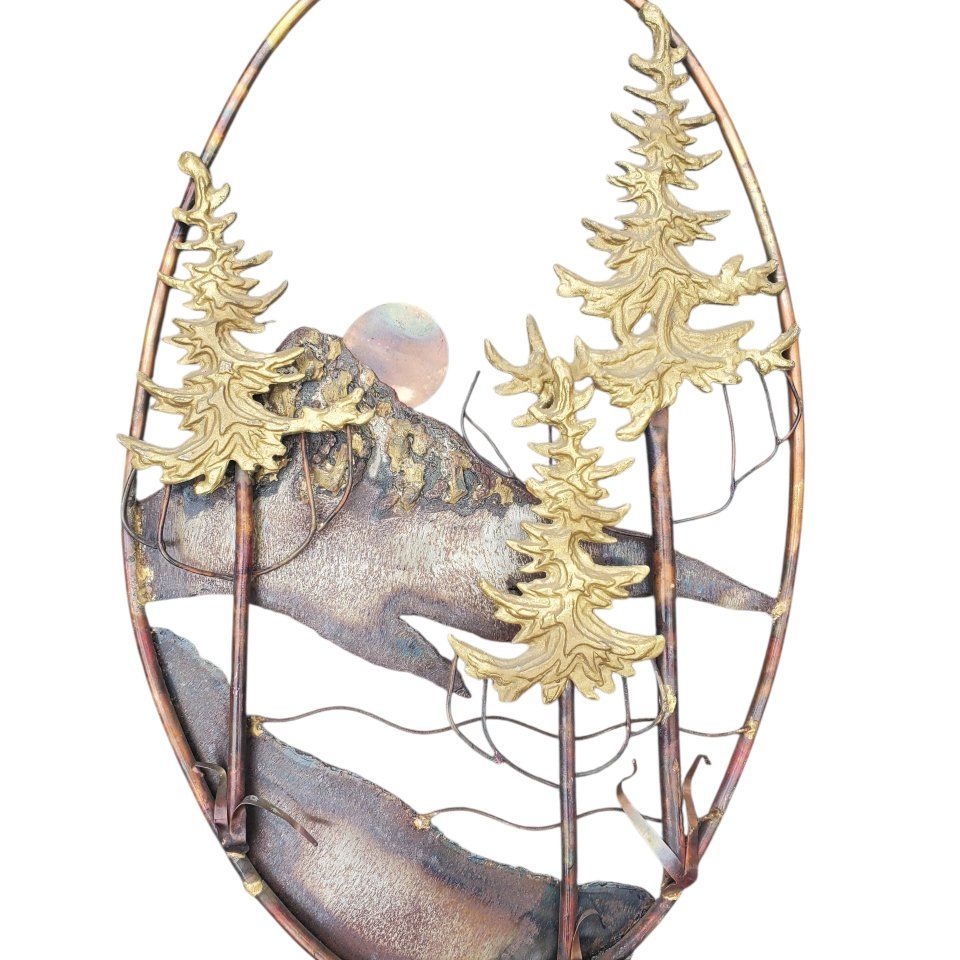Metal Copper Trees Mountains Sun Art