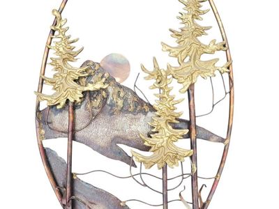Metal Copper Trees Mountains Sun Art