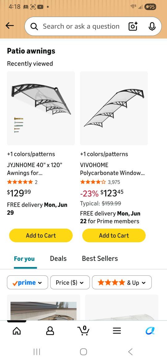 40" x 120" Transparent Polycarbonate Outdoor Awning - UV/Rain/Snow/Wind Resistant