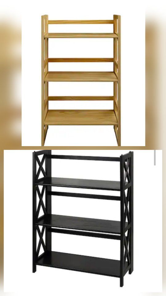 Folding Bookcases – Black & Natural Wood – 2 Available #499