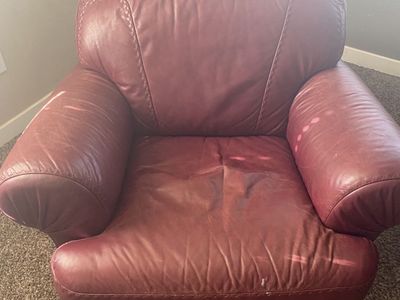 Burgundy Leather Sofa and Matching Armchair Set Leather couch and chair