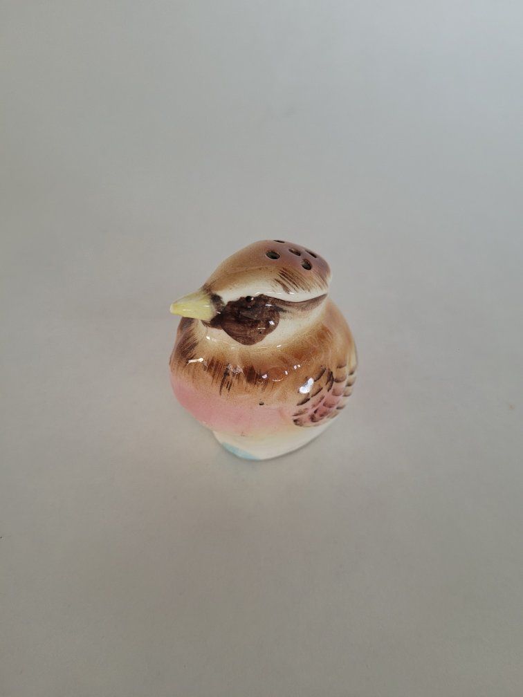 Vintage Ceramic Bird Salt Shaker - Brown, Pink, White - Collectible Kitchen Decor