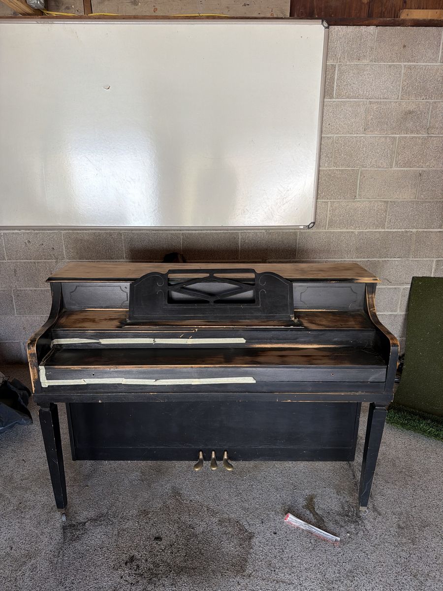Vintage Upright Piano - Distressed Black & Natural Wood Finish Project Piece
