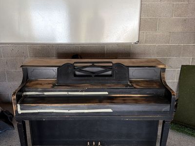 Vintage Upright Piano - Distressed Black & Natural Wood Finish Project Piece