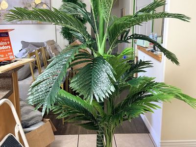 New. 7’ Artificial Palm Tree with White Pot - Lifelike Faux Plant Decor