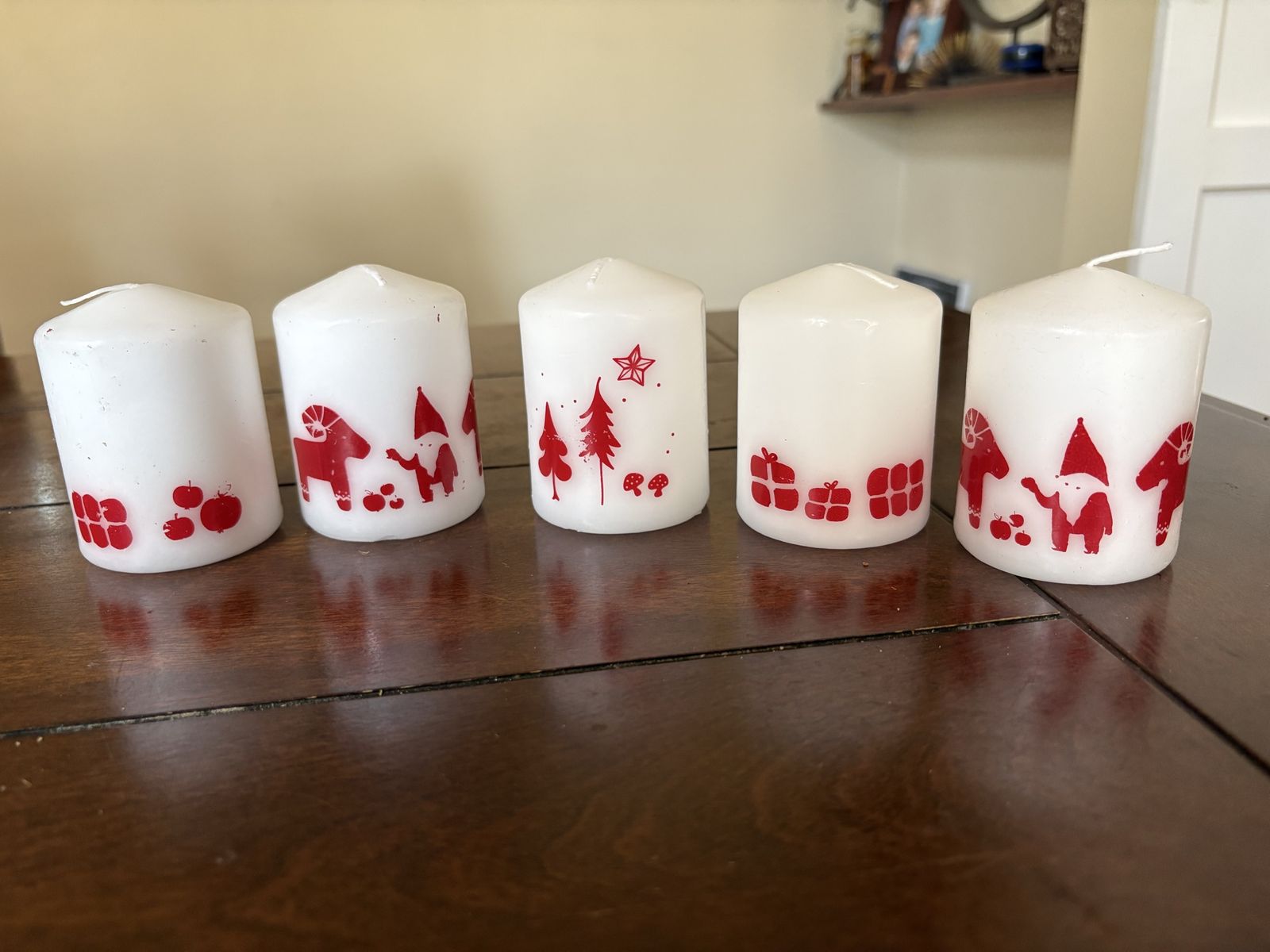 5 Ikea Vinterfest Candles W/ Red Winter Scenes