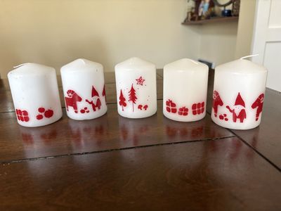 5 Ikea Vinterfest Candles W/ Red Winter Scenes