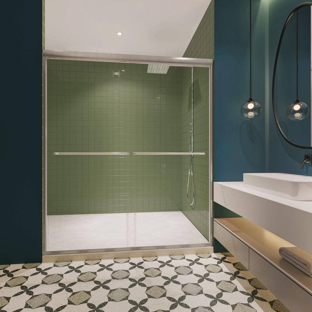 Moray 60W x 70H SGCC 1/4 in. tempered clear glass Double Sliding Shower Door