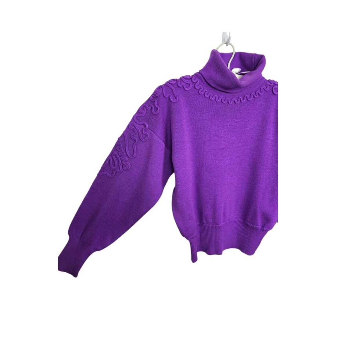Vintage Meister Ski Sweater Scroll Appliqué Turtleneck Wool Small Violet Purple