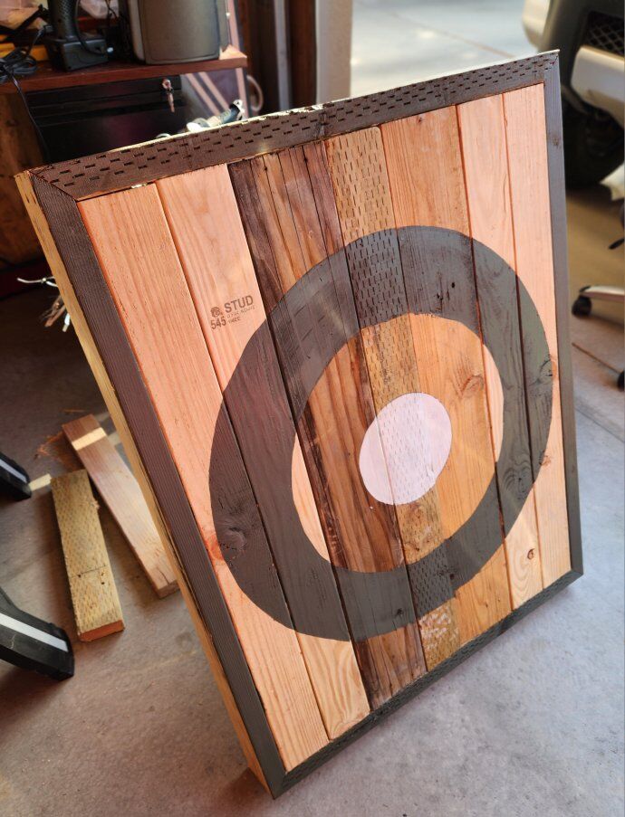 Reclaimed wood axe throwing targets for lawn