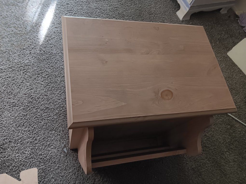 Light Wood End Table / Nightstand with Storage Cabinet and Magazine Rack