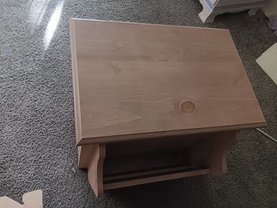 Light Wood End Table / Nightstand with Storage Cabinet and Magazine Rack