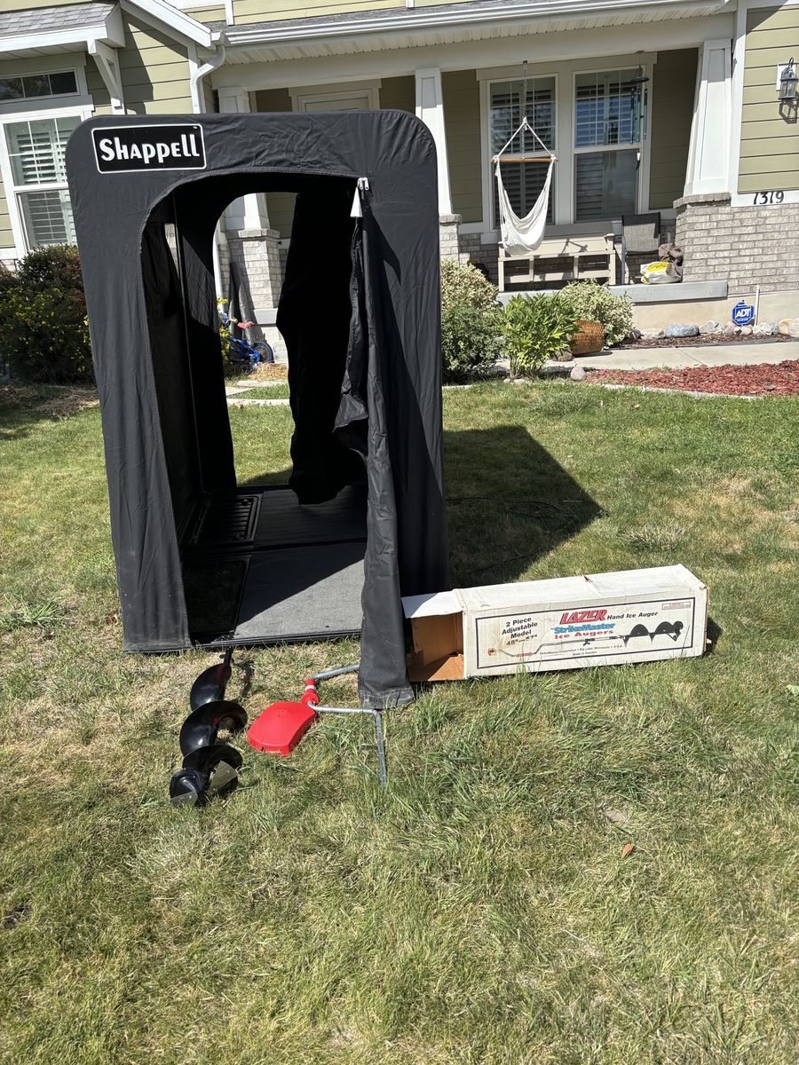 Shappell Ice Shelter and Strikemaster Hand Ice Auger Combo