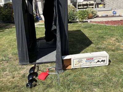 Shappell Ice Shelter and Strikemaster Hand Ice Auger Combo