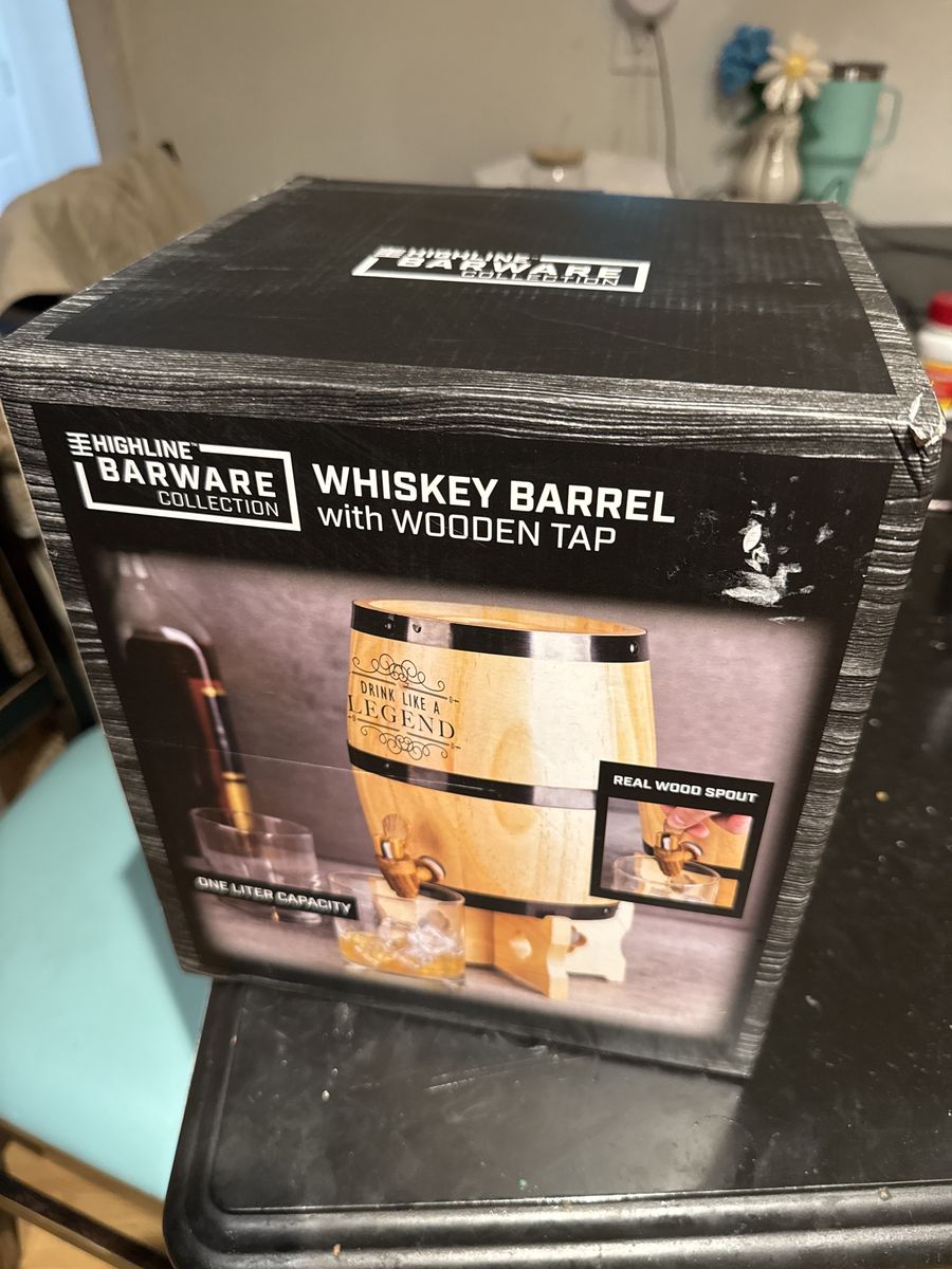Highline Barware whiskey barrel with pour spout NEW