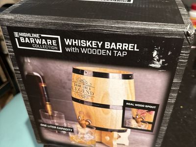Highline Barware whiskey barrel with pour spout NEW