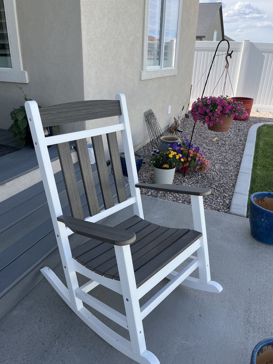 White & Grey Composite Outdoor Rocking Chair - Weather-Resistant Patio Furniture