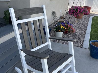 White & Grey Composite Outdoor Rocking Chair - Weather-Resistant Patio Furniture