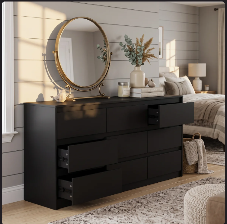 63'' Wide 9 - Drawer Dresser - BLACK - ASSEMBLED