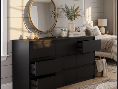 63'' Wide 9 - Drawer Dresser - BLACK - ASSEMBLED