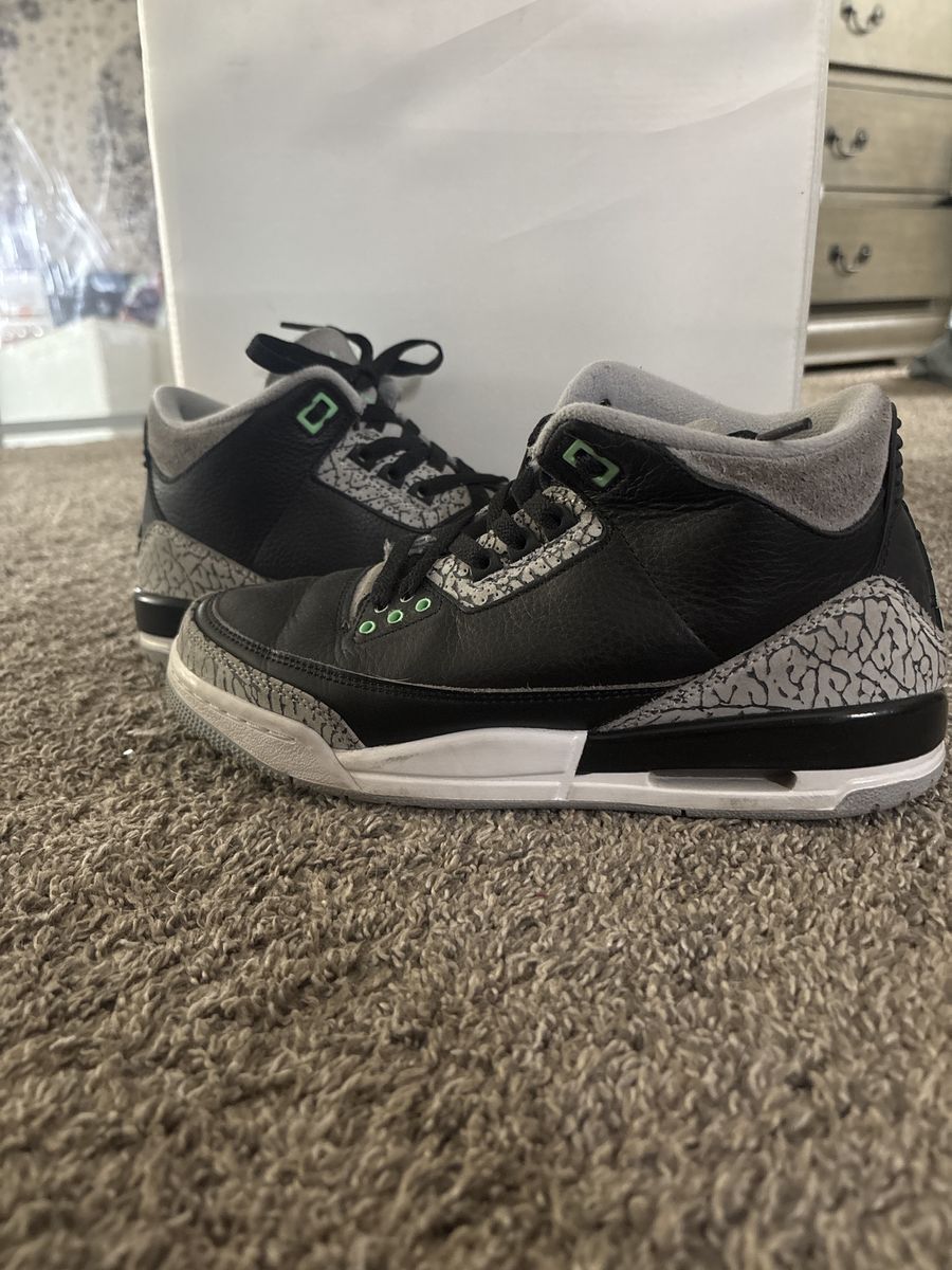 Nike Air Jordan 3 Retro Black/Cement Grey/Green Glow Basketball Shoes - Used