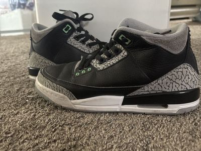 Nike Air Jordan 3 Retro Black/Cement Grey/Green Glow Basketball Shoes - Used