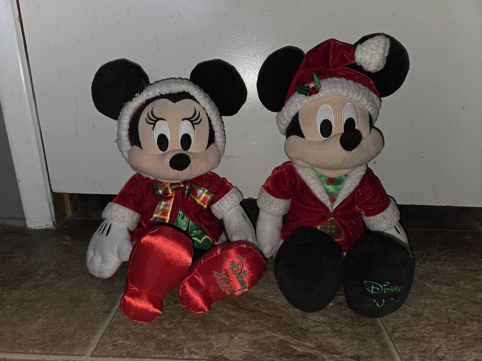 Disney Christmas Mickey Mouse and Minnie Mouse Plush Toys 2024 Christmas 16"