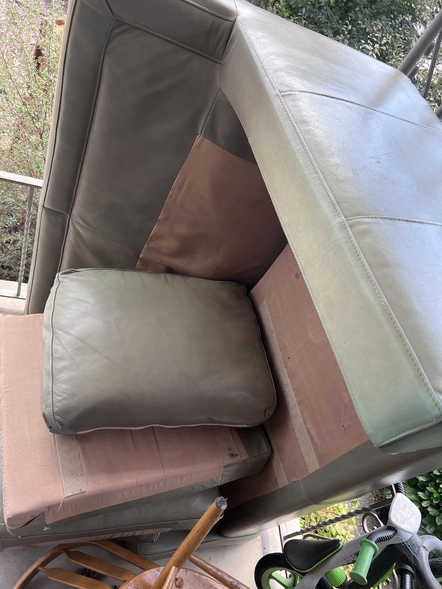 Used Olive Green Leather Sofa - 45" W x 36" H - Great Condition