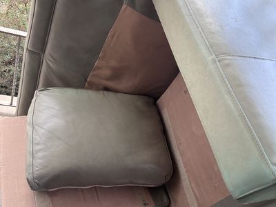 Used Olive Green Leather Sofa - 45" W x 36" H - Great Condition