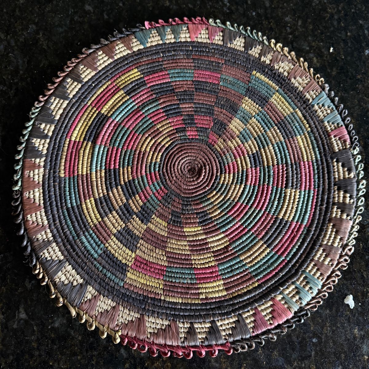 Vintage Hand-Woven African Raffia Basket Plate Wall Decor, Multicolor, 12" Diameter