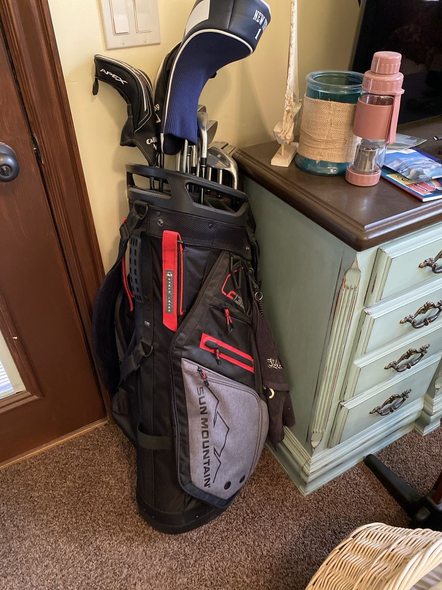 Sun Mountain C-130 Golf Cart Bag Black Gray Red with Golf Clubs Set