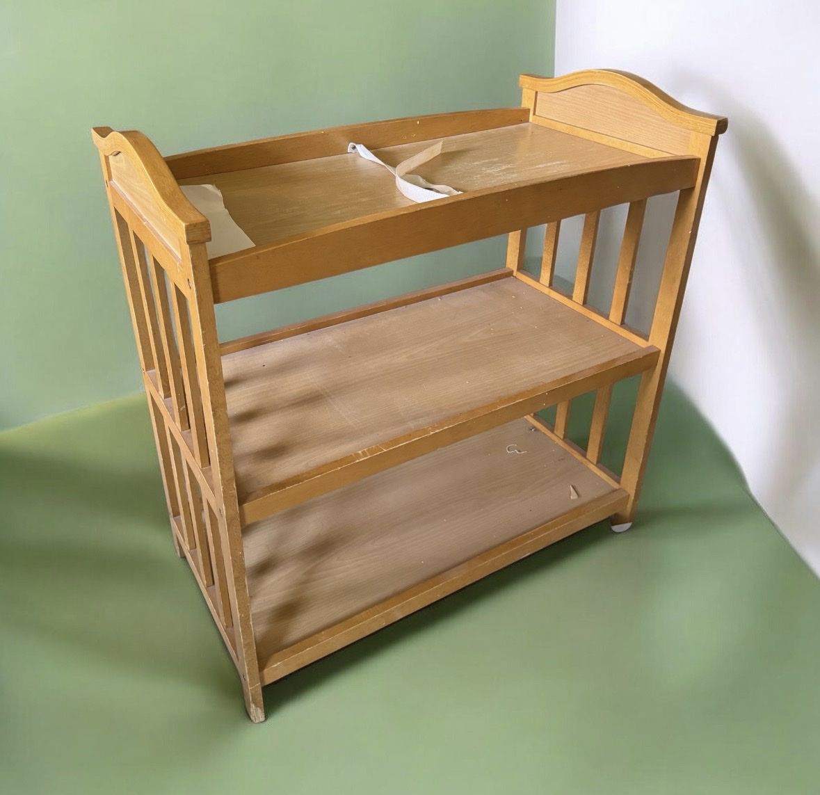 Wooden Baby Changing Table with 2 Shelves - Light Brown Finish, Compact Design
