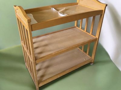 Wooden Baby Changing Table with 2 Shelves - Light Brown Finish, Compact Design