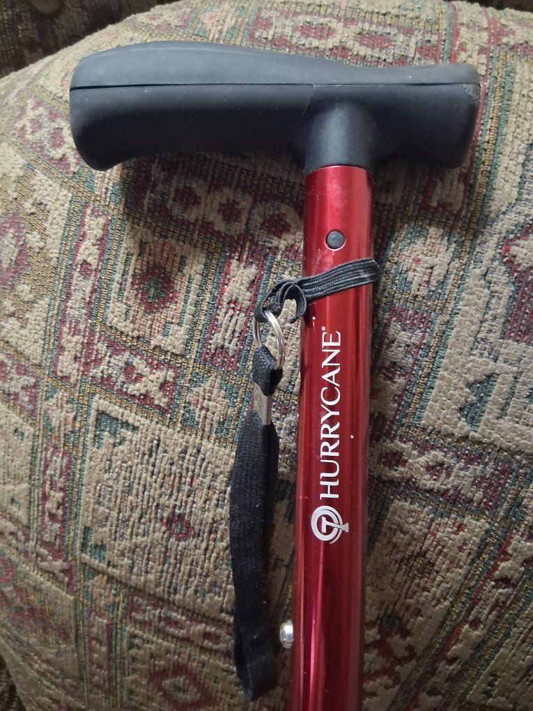 HurryCane Red Adjustable Walking Cane with Tripod Base - Adjustable Like New