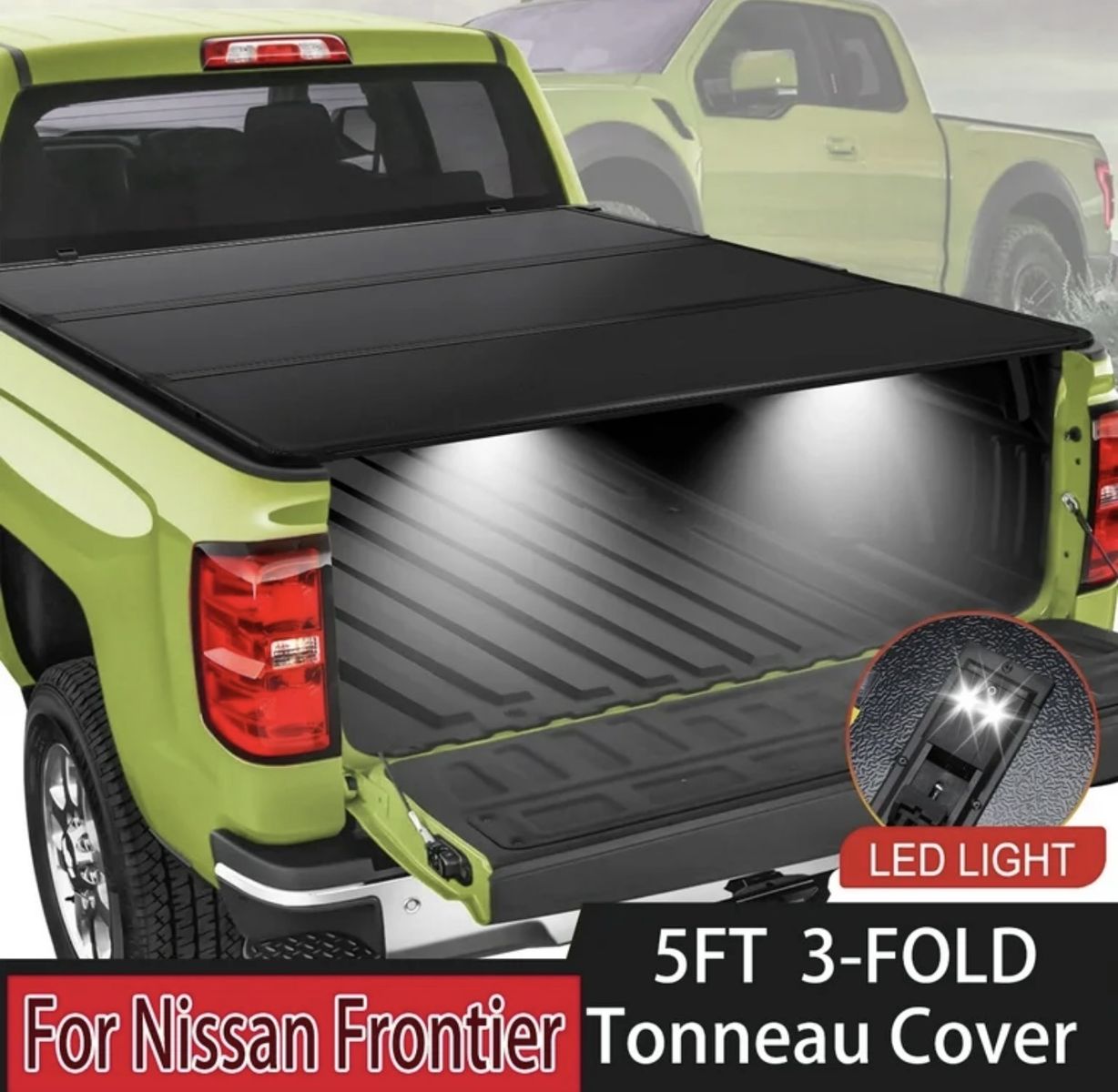 5FT Hard Tri-fold Tonneau Cover Truck Bed For 2005-2025 Nissan Frontier w/ Lamp