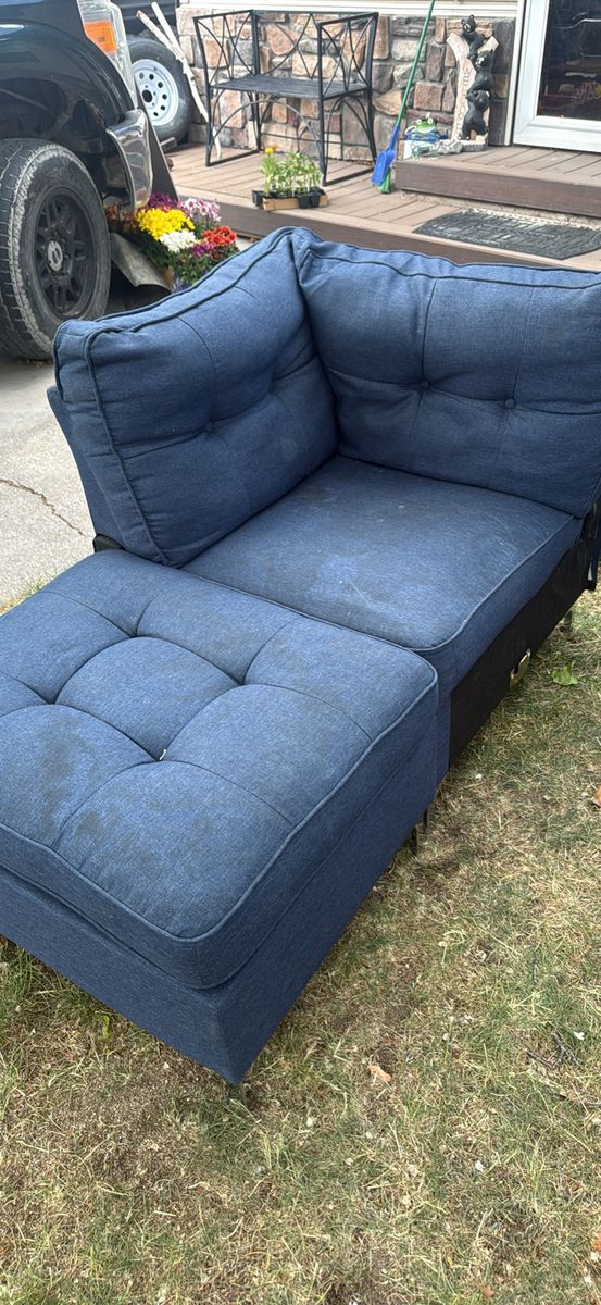 Blue Fabric Modular Corner Chair and Ottoman